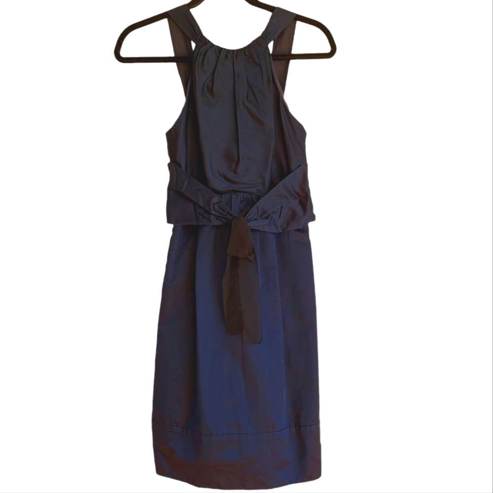 Vera Wang Silk Cocktail Dress 0 Navy Blue Halter Designer Evening Y2K